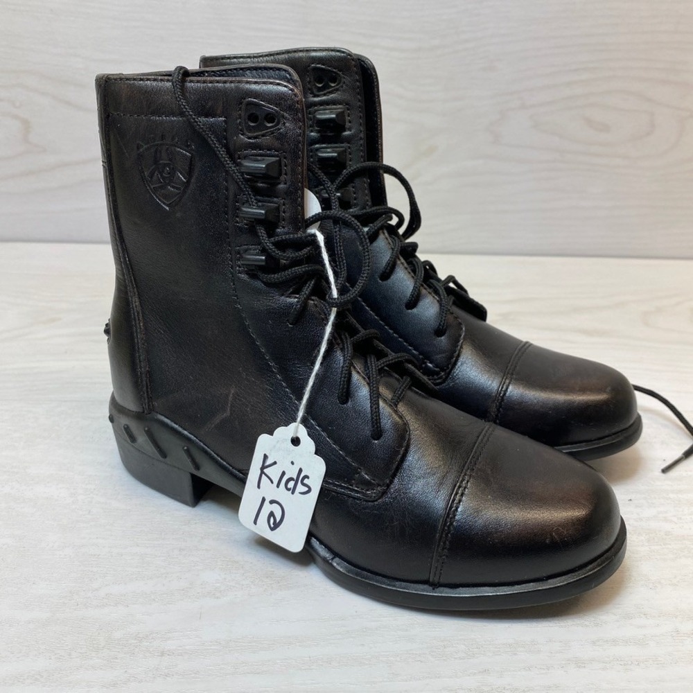 Ariat Kids 12 Heritage Paddock Boots Lace Up Black Leather Riding Equestrian